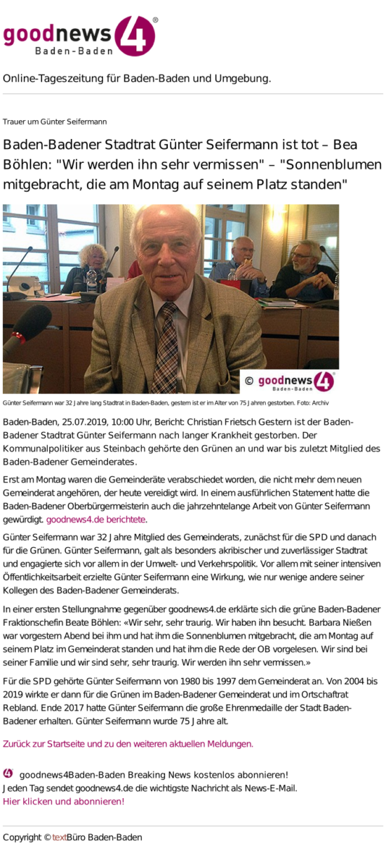 Nachruf Günter Seifermann, goodnews4 Baden-Baden 25.07.19