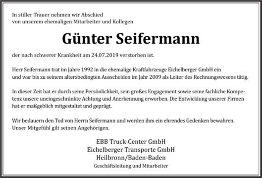 Nachruf von EBB Truck-Center / Eichelberger Transporte