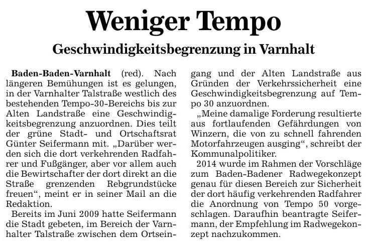BNN+ABB vom 15.08.14 - Geschwindigkeitsbegrenzung in Varnhalt