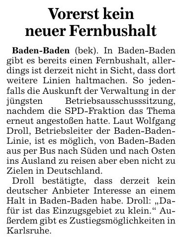 BNN 20.10.14 Vorerst kein neuer Fernbushalt