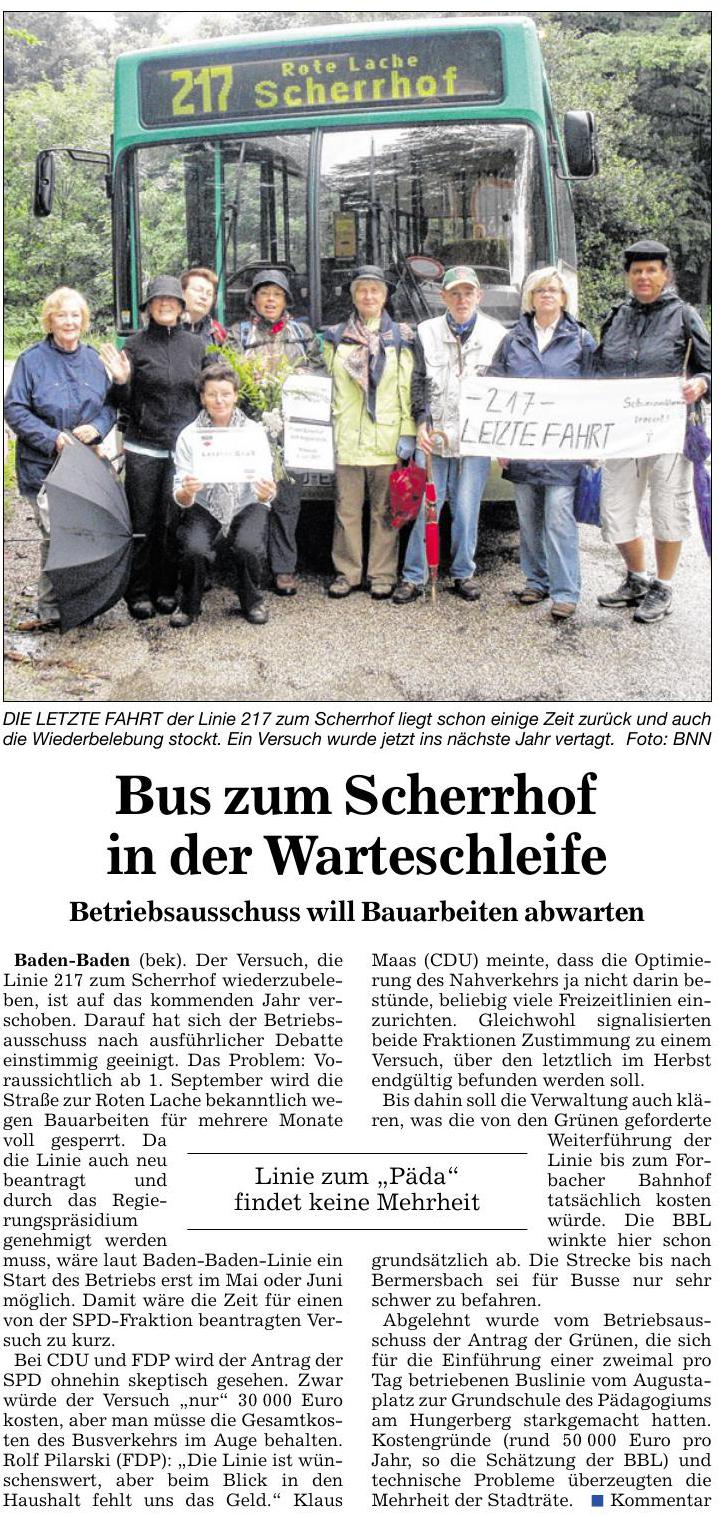 BNN vom 26.02.15 Bus zum Scherrhof in der Warteschleife