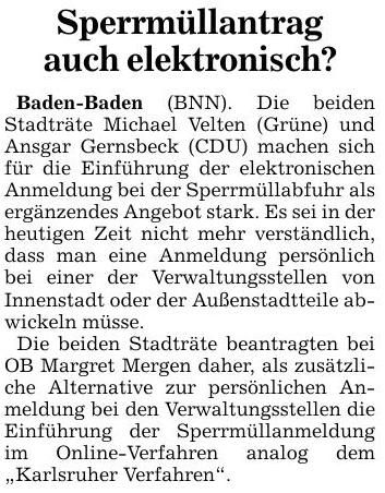 BNN 27.04.15 Sperrmüllantrag auch elektronisch