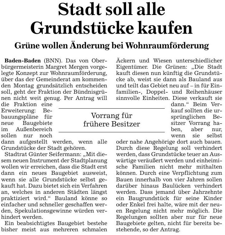 BNN vom 10.06.15 Stadt soll alle Grundstücke kaufen