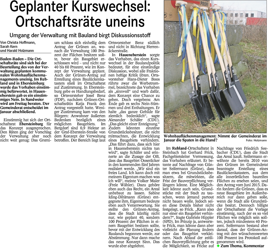 BT 09.12.15 Ortschaftsräte uneins (Wohnbauflächenmanagement)