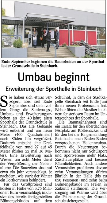 BT 30.12.15 Umbau Schulsporthalle beginnt