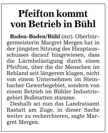 BNN 20.01.16 Pfeifton kommt aus Bühl