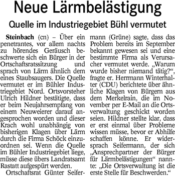 BT 13.01.16 Neue Lärmbelästigung