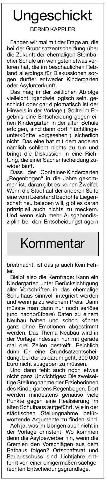 BNN 11.02.16 Kommentar Ungeschickt