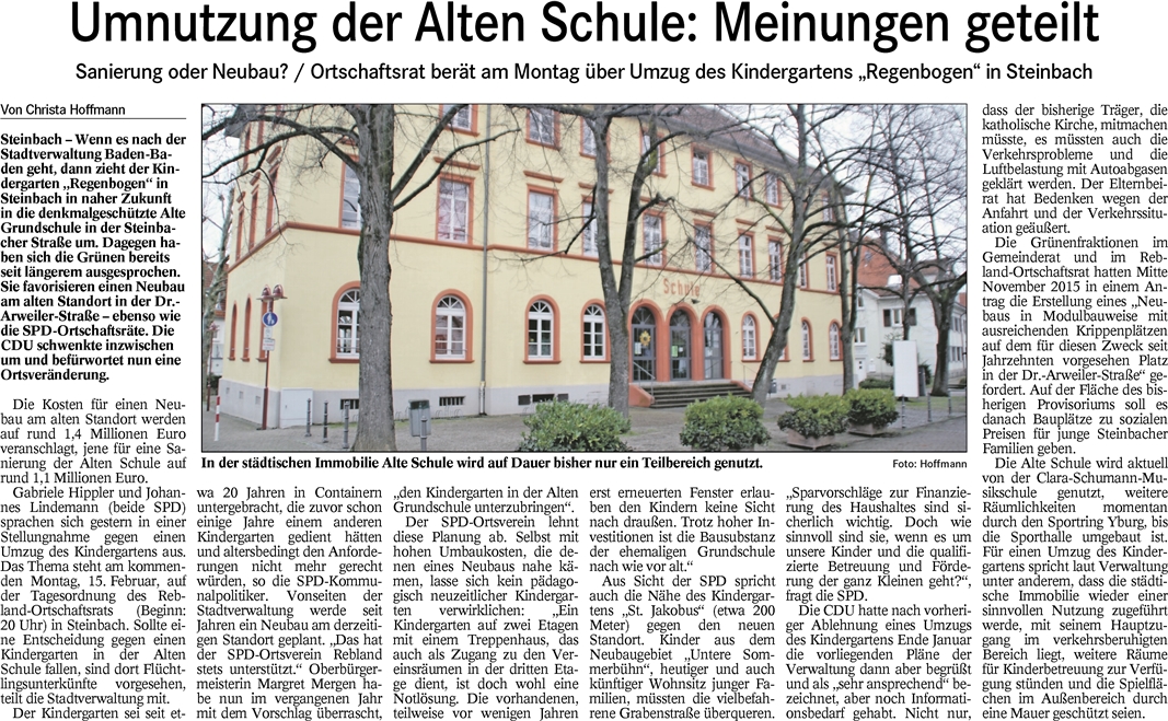 BT 10.02.16 KiGa Regenbogen - Meinungen geteilt