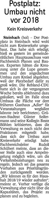 BT 23.02.16 Postplatzausbau nicht vor 2018