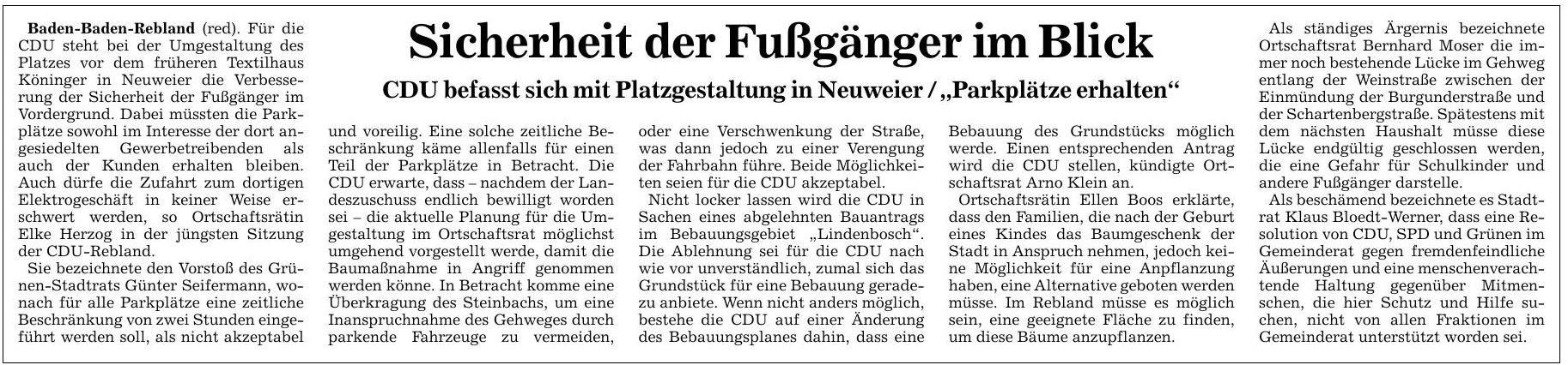 BNN 08.03.16 CDU Parkplätze in Neuweier erhalten