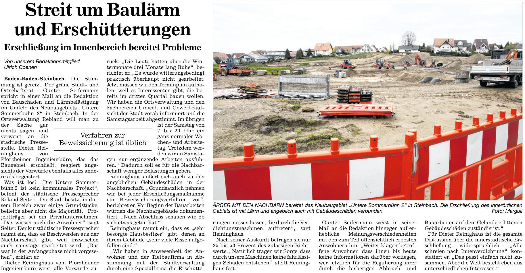 BNN 05.04.16 Streit um Baulärm und Erschütterungen