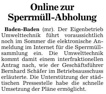 BNN 30.04.16 Online zur Sperrmüll-Abholung