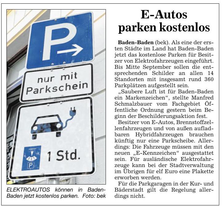 BNN 25.08.16  E-Autos parken kostenlos