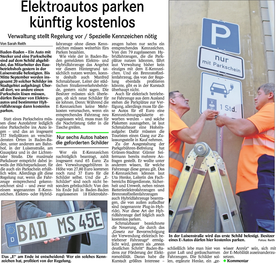 BT 25.08.16  E-Autos parken künftig kostenlos