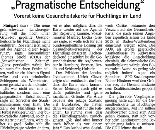 BT 27.05.16 Vorerst keine Gesundheitskarte