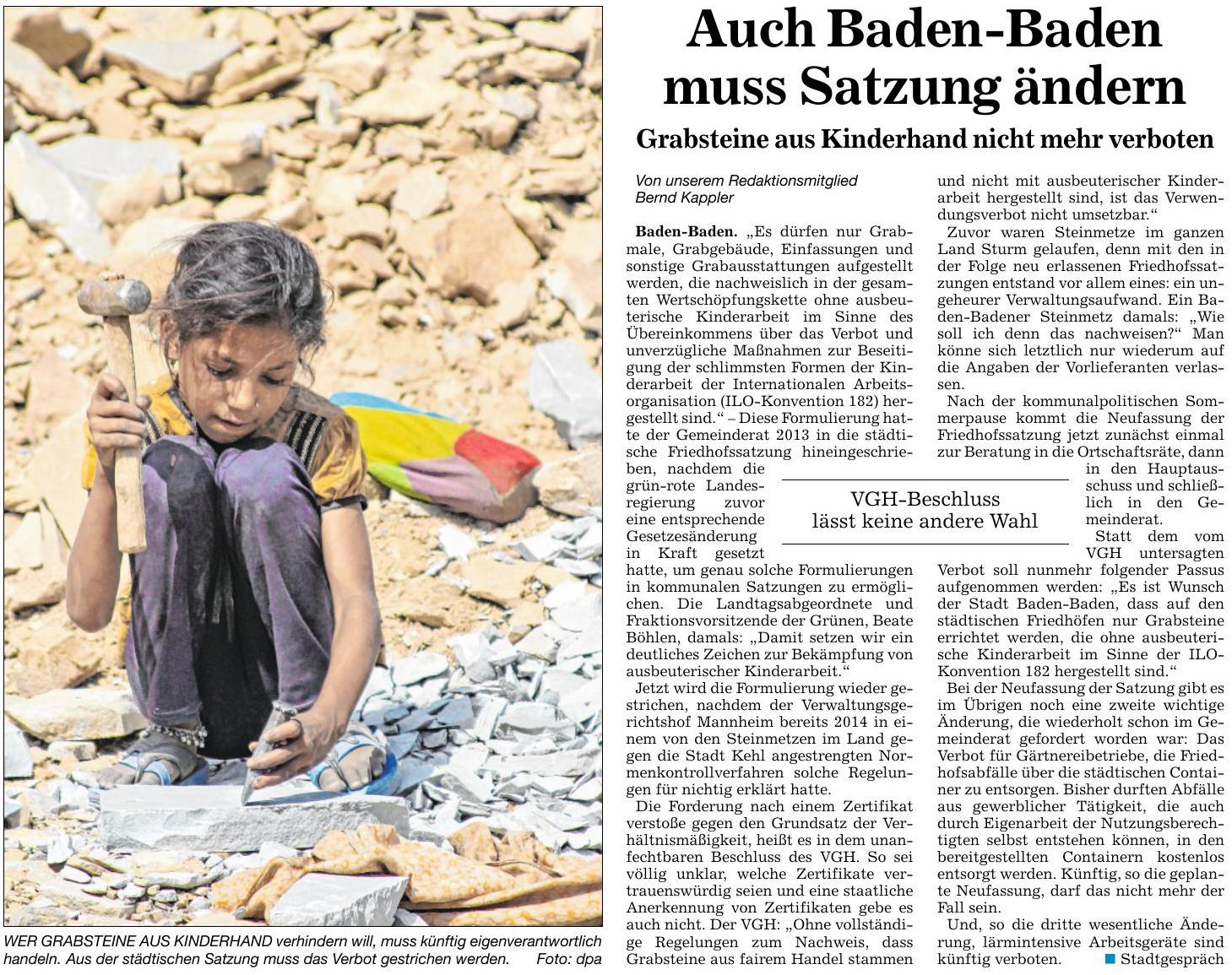 BNN 03.09.16  B-Baden muss Friedhofssatzung ändern
